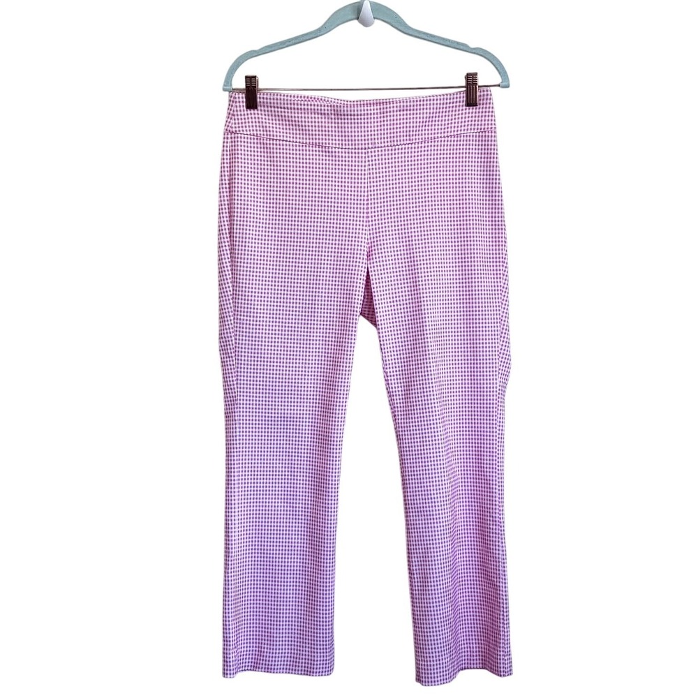 J McLaughlin Womens Gingham Preppy Crop Pants Size 8 Pink Golf Pull On Stretch